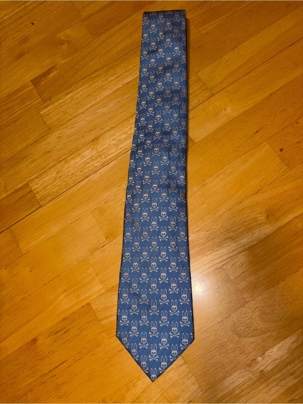 Psycho Bunny Allover Bunny Skull Logo 100% Silk Necktie Blue